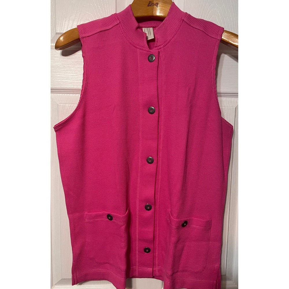 Clifford & Wills Hot Pink Waffle Knit Button Front Vest Mock Neck Pockets M